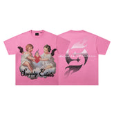 SUPPLY Couple Embrace Dragon Flame Graphic Oversized Pink T-Shirt