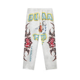 DUAA Sun‑Moon Tribal Heart Graphic Vintage Washed Straight‑Leg Sweatpants