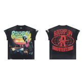 Roughplay Bandana Skeleton Classic Car Double‑Sided Distressed Tee