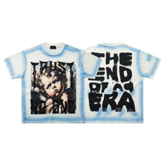 Rare Peace The End Of An Era Angel Graphic Oversized Blue T-Shirt