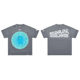 Roughplay Worldwide Circular Gradient Logo Double‑Sided Distressed Tee