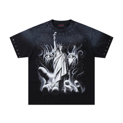 Rare Peace Dark Statue Of Liberty Black Washed Oversized Graphic T‑Shirt