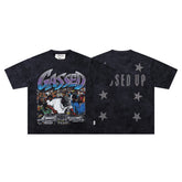 BKYS Cased DJ Star Rhinestone Black Washed Oversized Graphic T-Shirt