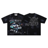 BKYS Hip Hop Rapper Taxi Black Star Washed Oversized Graphic T‑Shirt