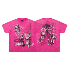 SUPPLY Spirit Angel Hot Pink Washed Oversized Graphic T‑Shirt