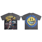 Roughplay Skull Baseball Player Grin Smiley Double‑Sided Distressed Tee