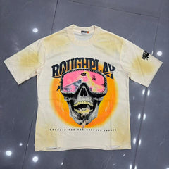 Roughplay Ski‑Goggle Skull Sun‑Gradient Distressed Vintage Tee