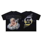 SUPPLY Angel Dragon Flame Graphic Oversized Black T-Shirt