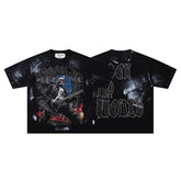BKYS Skeleton Guitar Rocker Black Washed Rivet Oversized Graphic T‑Shirt