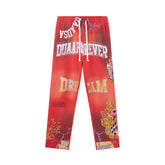 DUAA Dice Flame Dream‑Camp Gradient Red Straight‑Leg Sweatpants