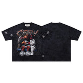 BKYS Angel Devil Kids Star Rhinestone Black Washed Oversized Graphic T-Shirt