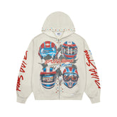 DUAA Speed Racing Helmet Studded Vintage Zip‑Up Hoodie