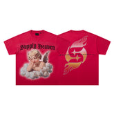 SUPPLY Angel Dragon Flame Graphic Oversized Red T-Shirt