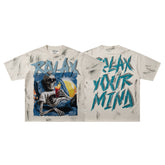 BKYS Relax Vacation Skeleton Washed Oversized Graphic T‑Shirt