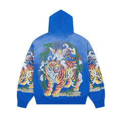 DUAA Tiger & Angel Cherub Blue Zip‑Up Vintage Hoodie