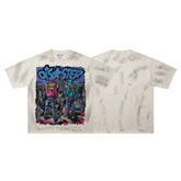 BKYS City Two Figures Rhinestone Beige Oversized Graphic T-Shirt