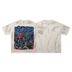 BKYS City Two Figures Rhinestone Beige Oversized Graphic T-Shirt
