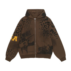 Vale Forever Leopard Archive Graphic Zip-Up Hoodie – Vintage Streetwear Hoodie