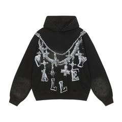 Vale Forever Cross Chain Graphic Zip Up Hoodie Black