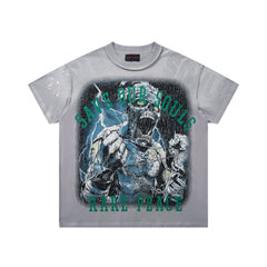 Rare Peace Save Our Souls SOS Grey Washed Oversized Graphic T‑Shirt Hip Hop Streetwear