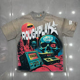 Roughplay Retro Tech Alien Planet Skull Graphic Distressed Tee