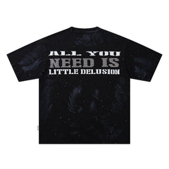 BKYS Moon Lady Classic Car Rhinestone Black Oversized Graphic T-Shirt
