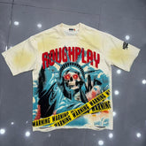 Roughplay Skull Statue Of Liberty Warning Tape Graphic Tee
