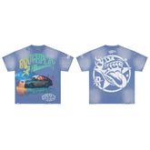 Roughplay Retro Burnout Car Tongue‑Star Double‑Sided Distressed Tee