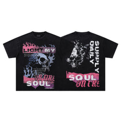 SUPPLY Soul On Fire Skull Black Washed Oversized Graphic T‑Shirt