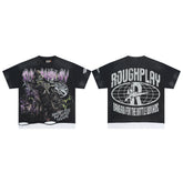 Roughplay Lightning Dirt‑Bike Rider Layered Hem Double‑Sided Distressed Tee
