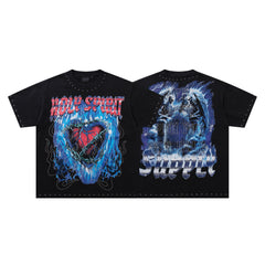 SUPPLY Dragon Heart Graphic Oversized Black T-Shirt