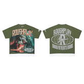 Roughplay Volcanic Jungle Skull Layered Hem Double‑Sided Cropped Tee