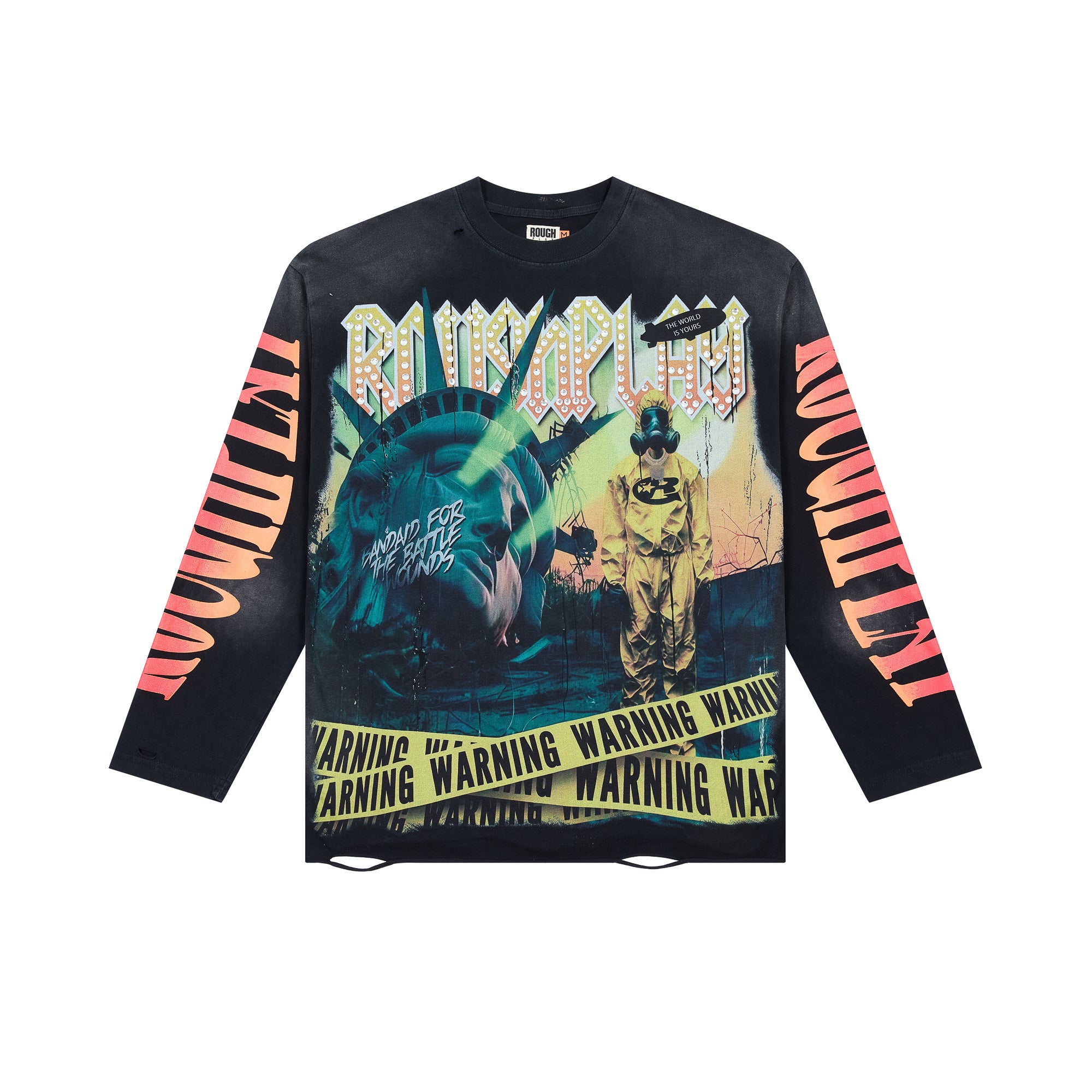 Roughplay Fallen Statue Of Liberty Warning Tape Distressed Long‑Sleeve Tee