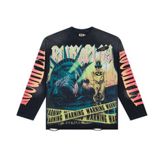 Roughplay Fallen Statue Of Liberty Warning Tape Distressed Long‑Sleeve Tee