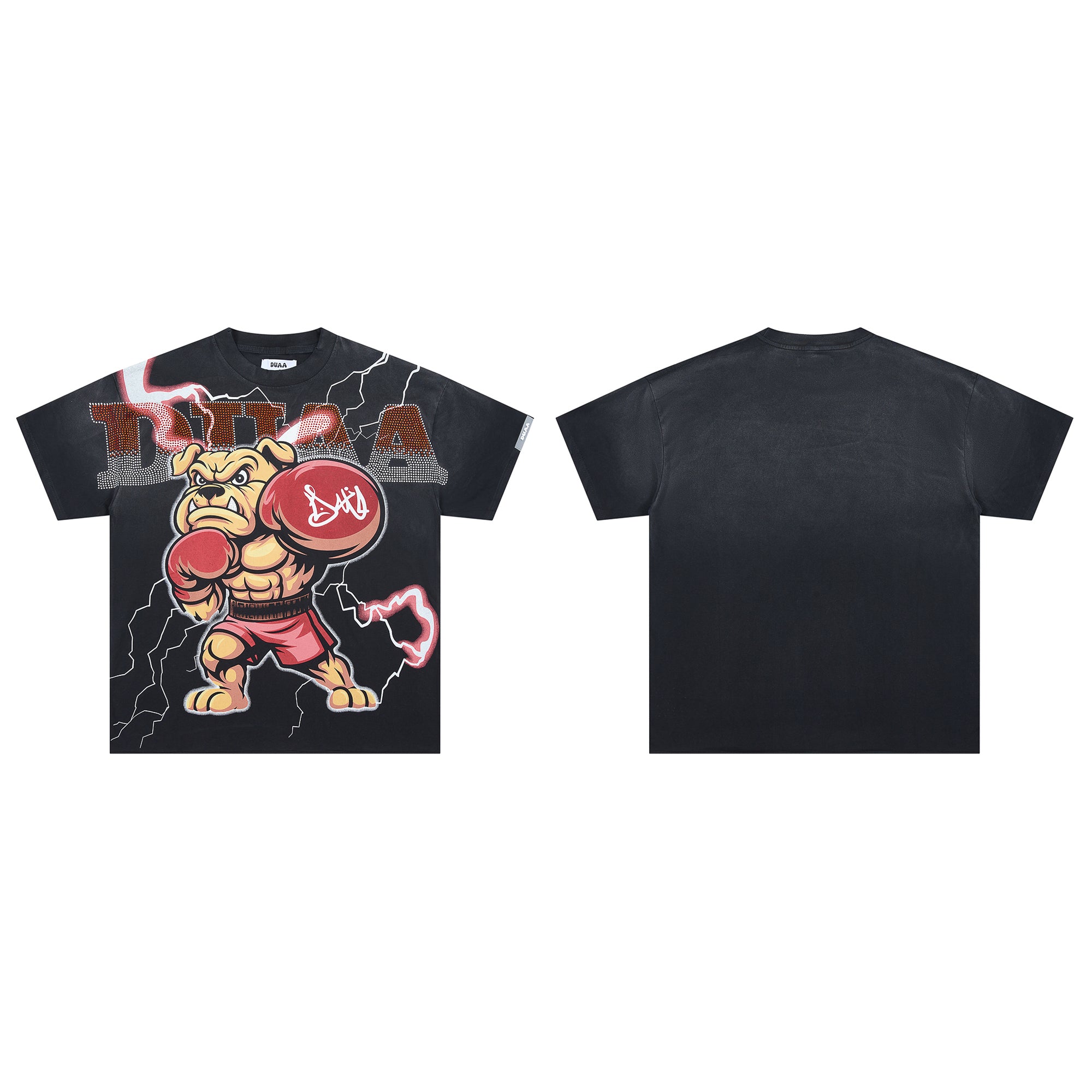 DUAA Boxing Bulldog Lightning Rhinestone Vintage Graphic Tee