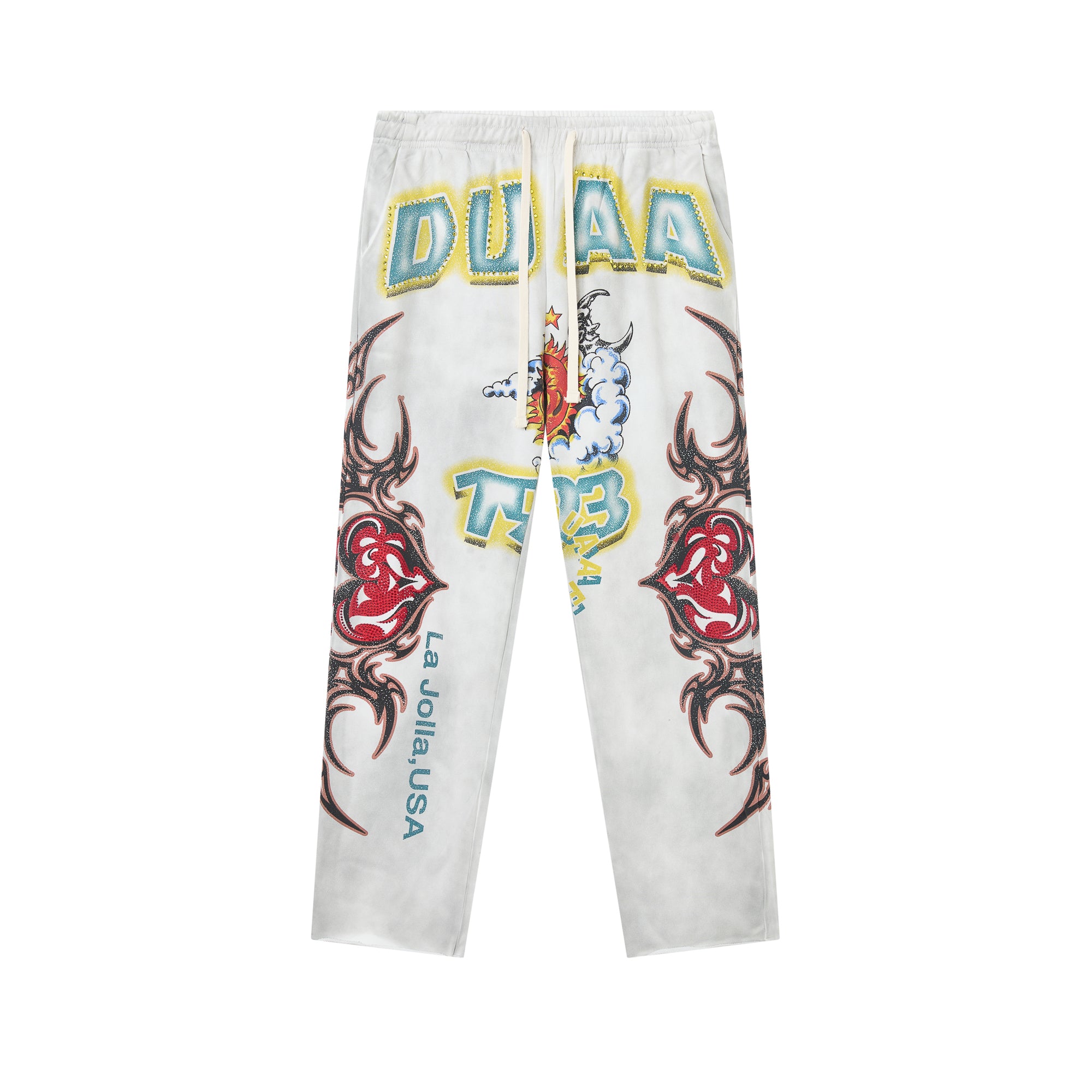 DUAA Sun‑Moon Tribal Heart Graphic Vintage Washed Straight‑Leg Sweatpants