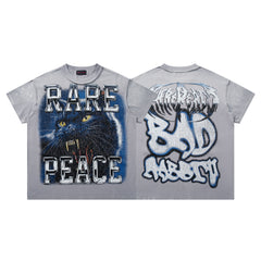 Rare Peace Bad Habit Panther Graphic Graffiti Streetwear Short Sleeve Tee