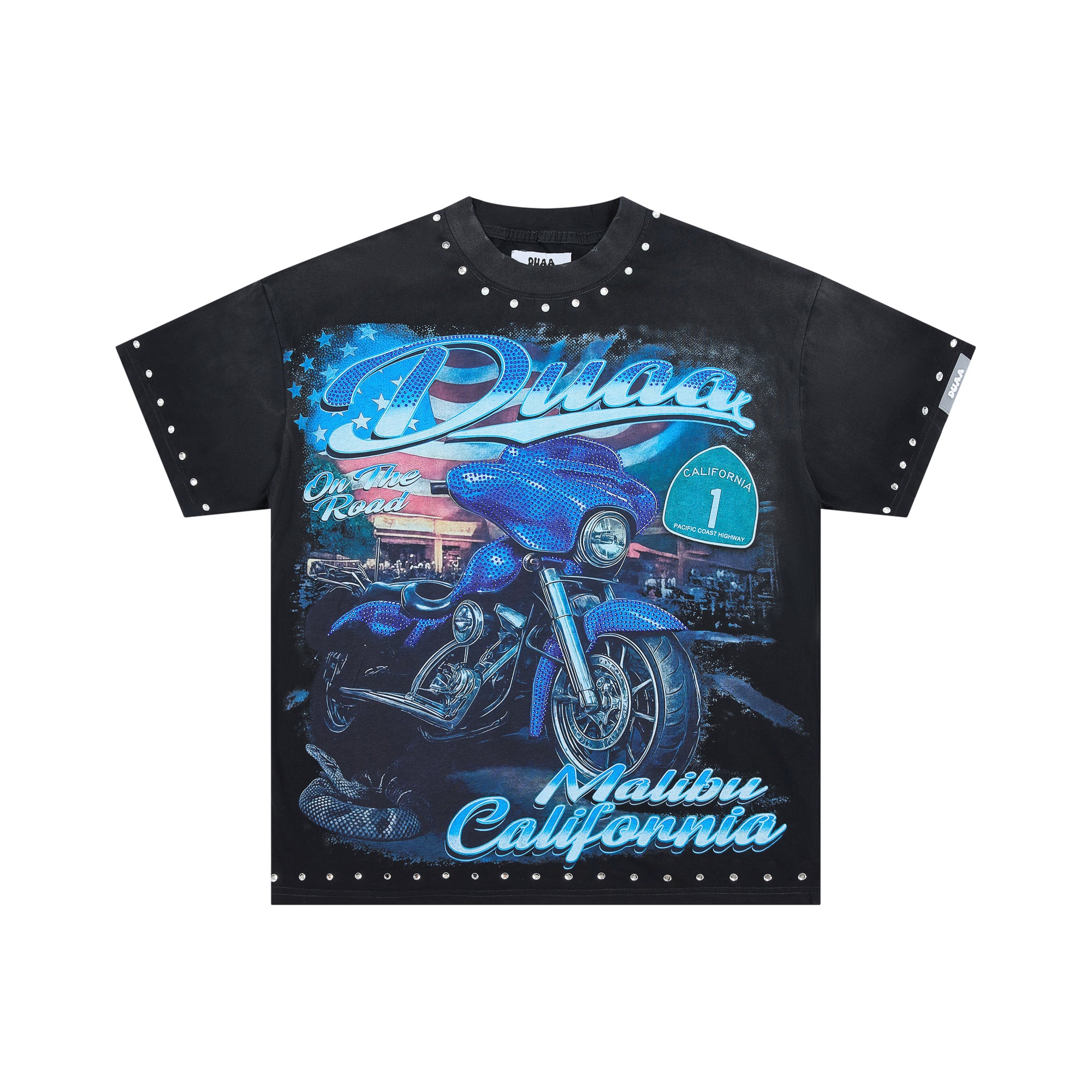 DUAA California Highway Motorcycle Vintage Biker Graphic Tee
