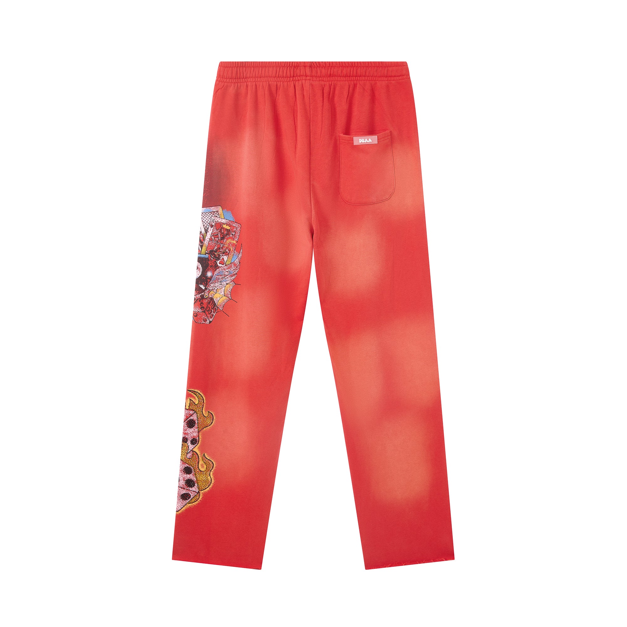 DUAA Dice Flame Dream‑Camp Gradient Red Straight‑Leg Sweatpants