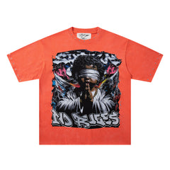 BKYS Praying Angel Rhinestone Orange Oversized T-Shirt