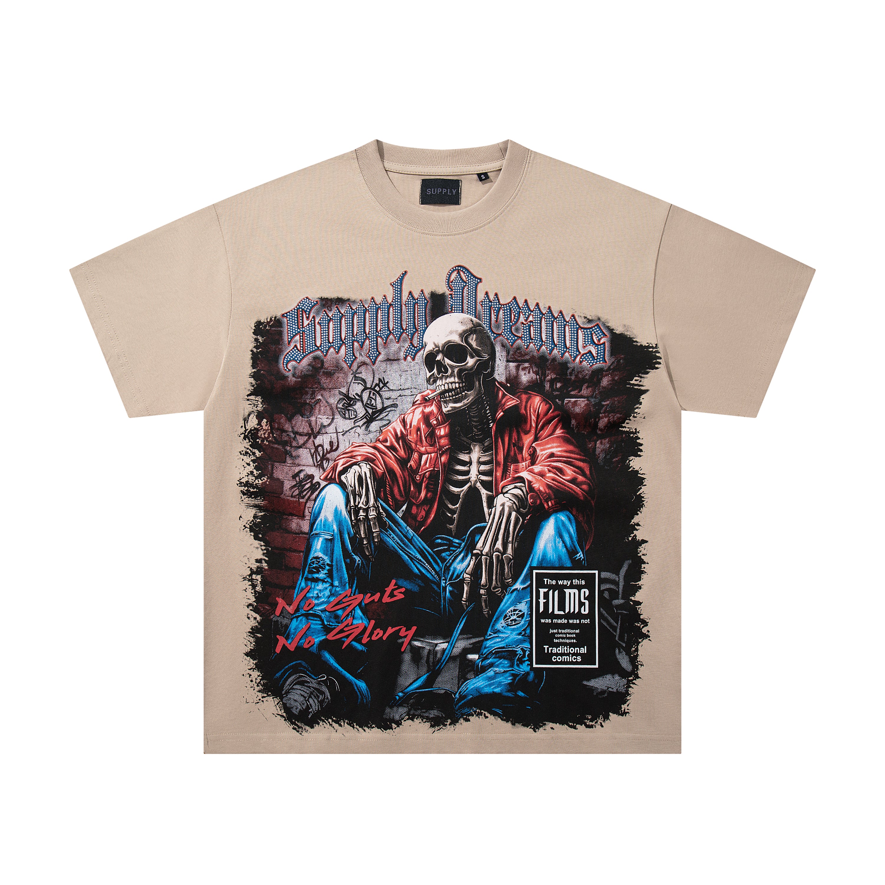 SUPPLY Dark Warrior Graphic Oversized Beige T-Shirt