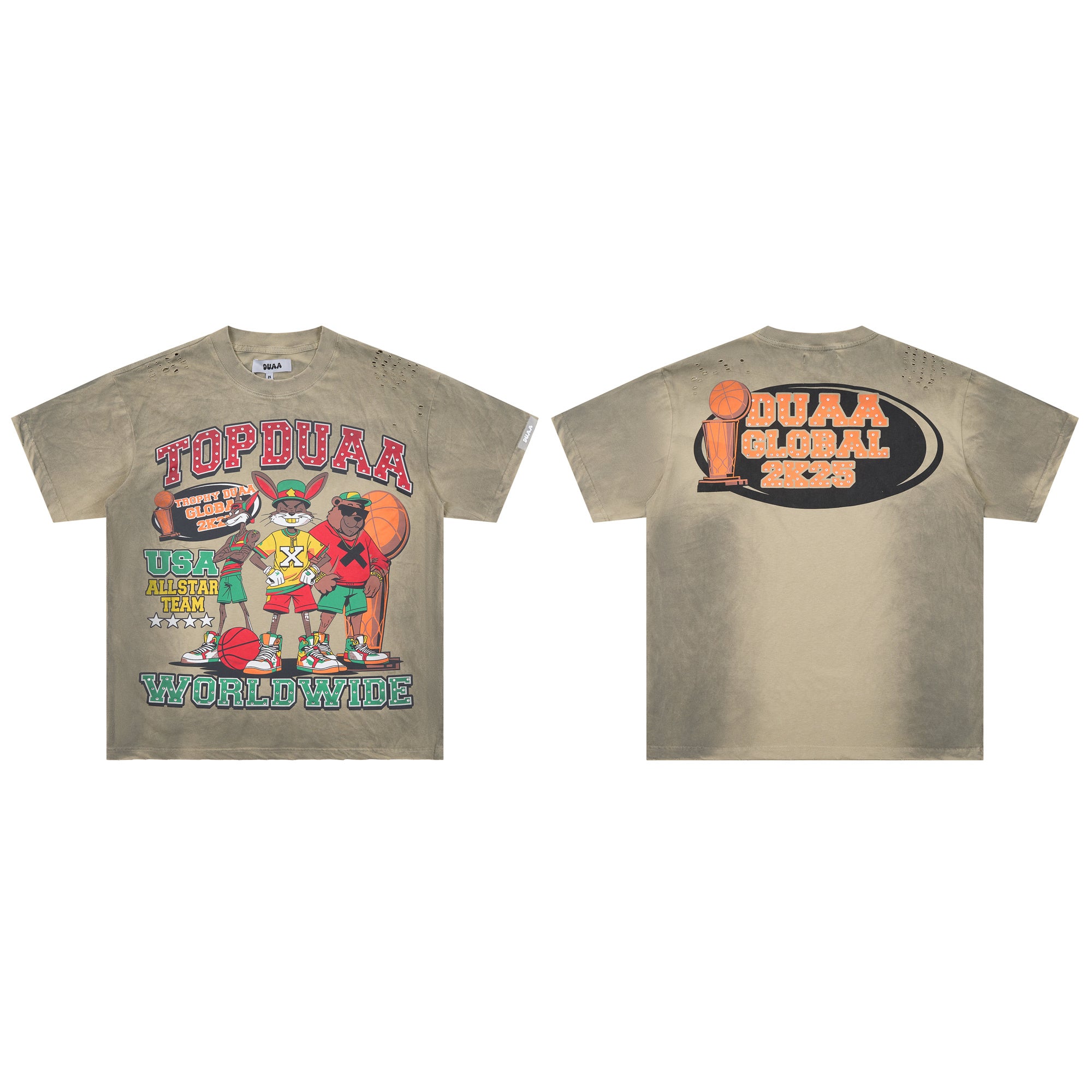 DUAA Global 2K25 USA All‑Star Cartoon Basketball Double‑Sided Graphic Tee