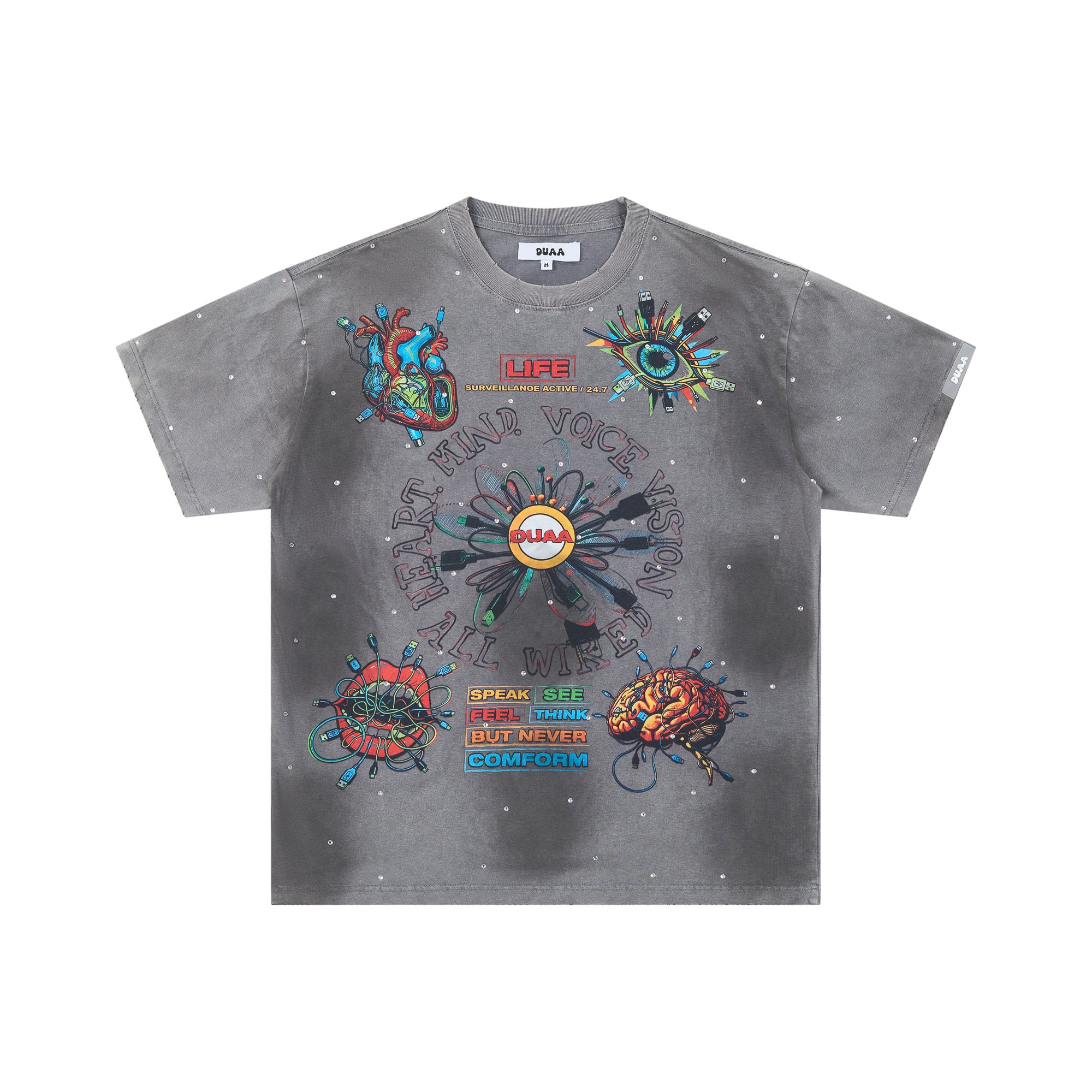 DUAA All Wired Cyber Anatomical Psychedelic Graphic Tee