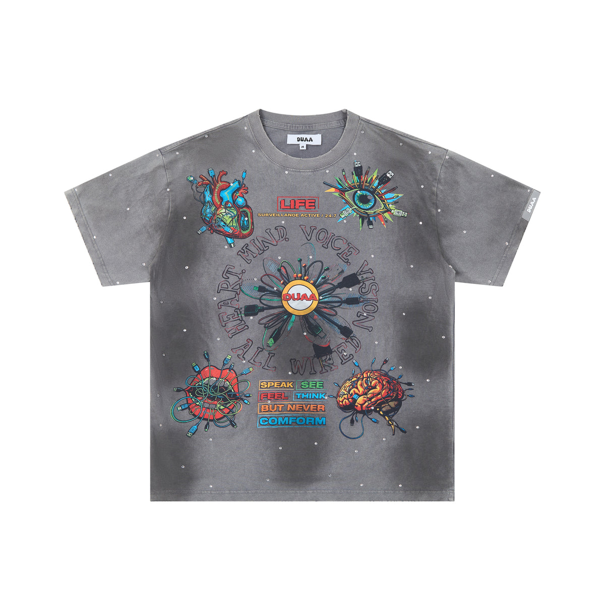 DUAA All Wired Cyber Anatomical Psychedelic Graphic Tee