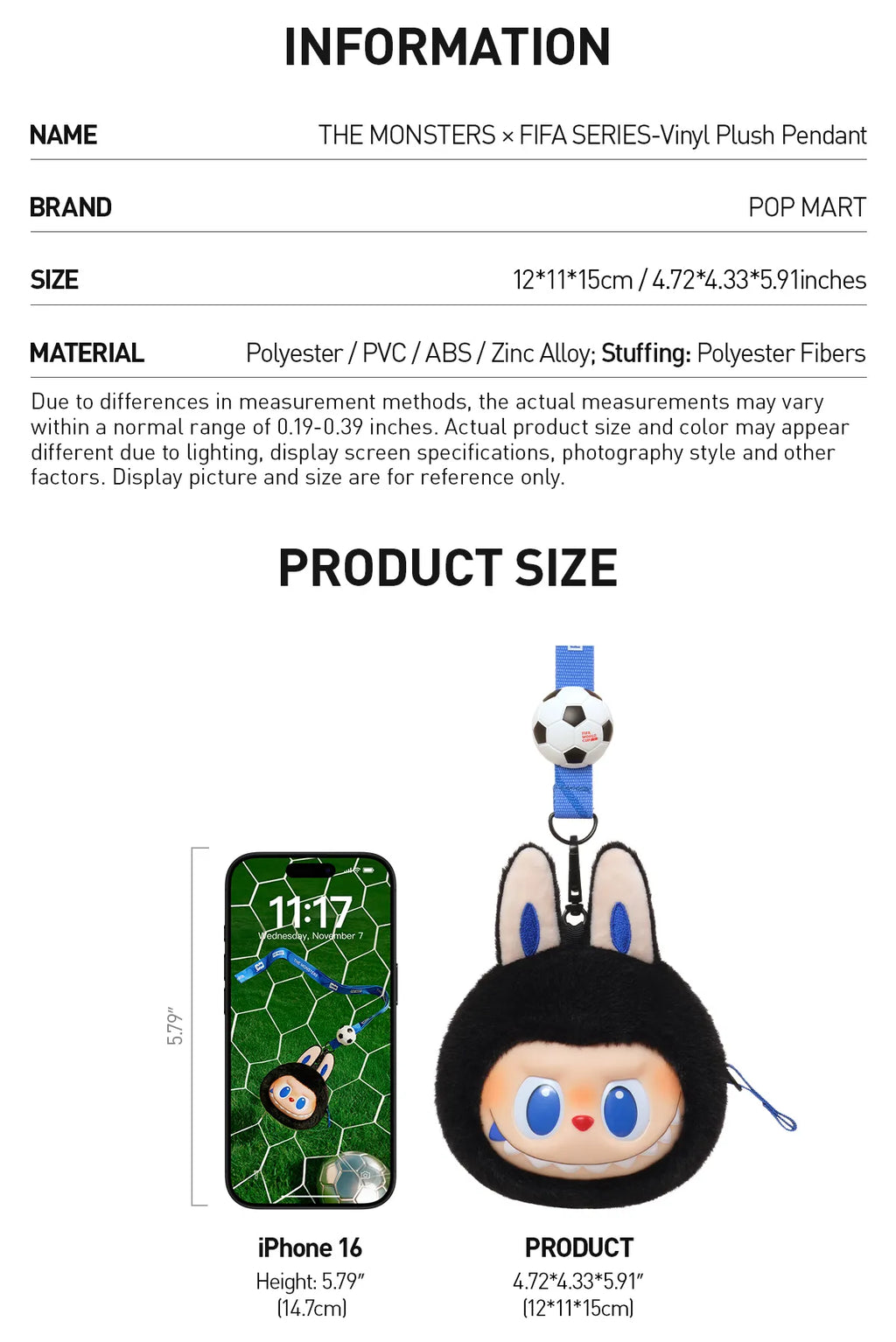 [pre order] THE MONSTERS × FIFA SERIES-Vinyl Plush Pendant