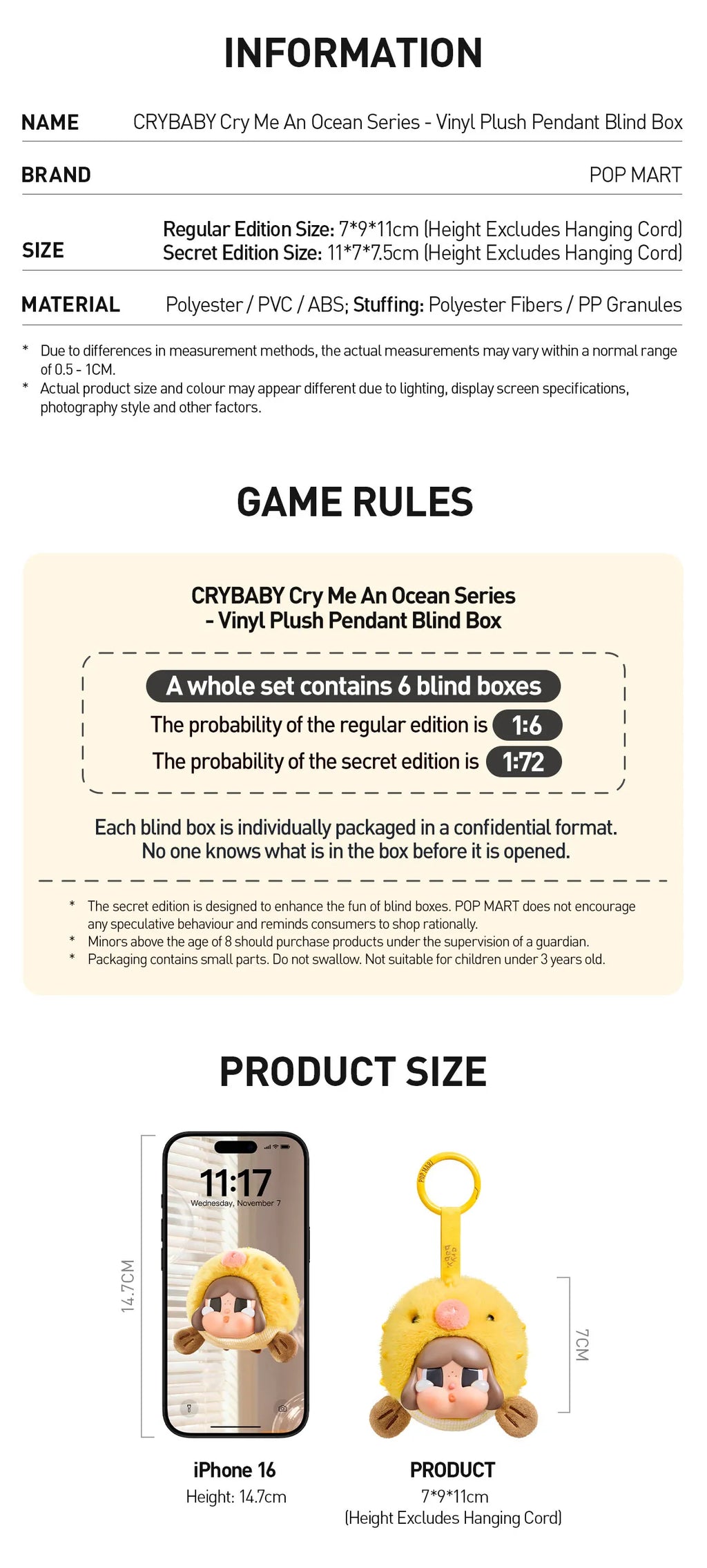 [pre order] CRYBABY Cry Me An Ocean Series- Vinyl Plush Pendant Blind Box