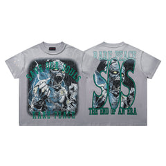 Rare Peace Save Our Souls SOS Grey Washed Oversized Graphic T‑Shirt Hip Hop Streetwear