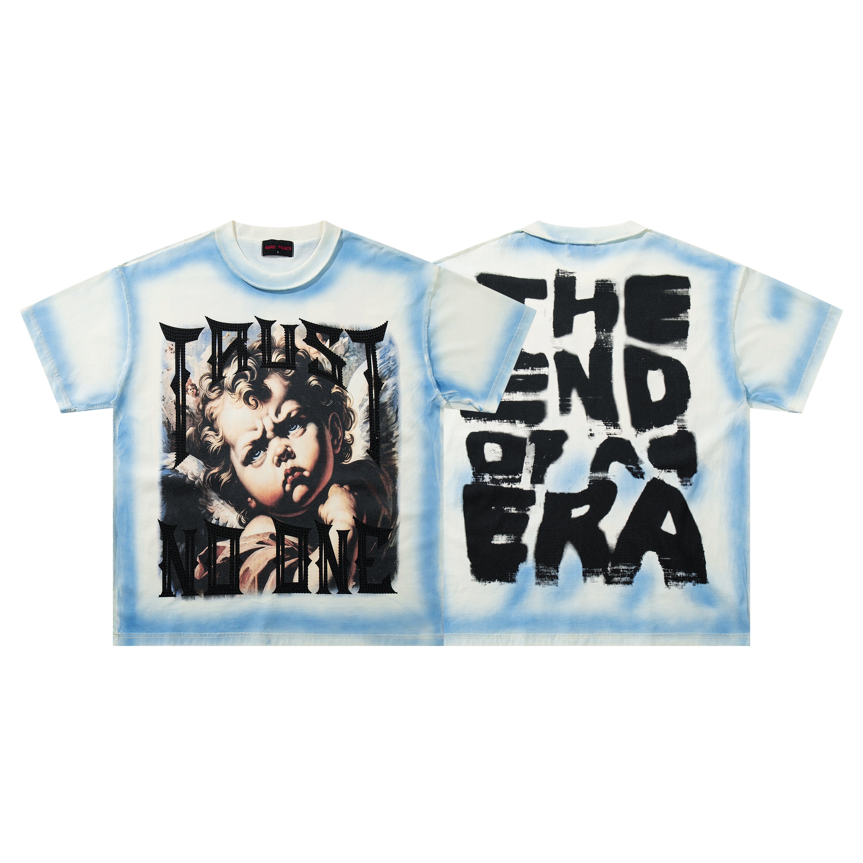 Rare Peace The End Of An Era Angel Graphic Oversized Blue T-Shirt