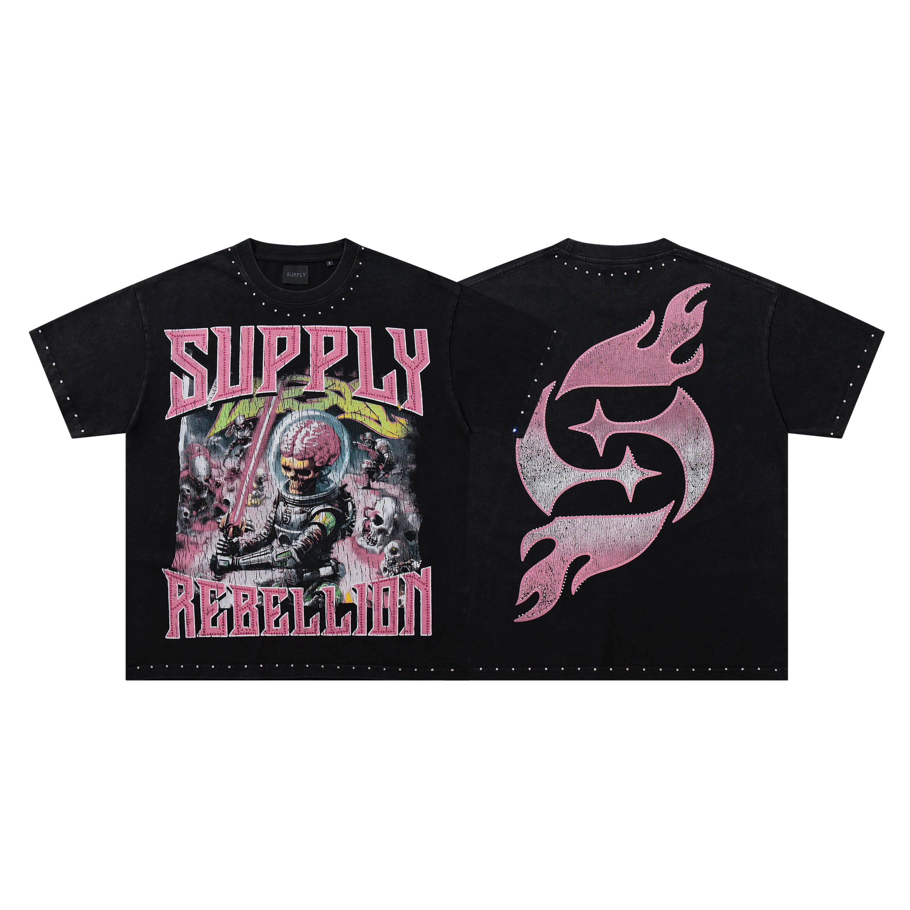 SUPPLY Rebellion Dragon Flame Graphic Oversized Black T-Shirt