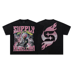 SUPPLY Rebellion Dragon Flame Graphic Oversized Black T-Shirt